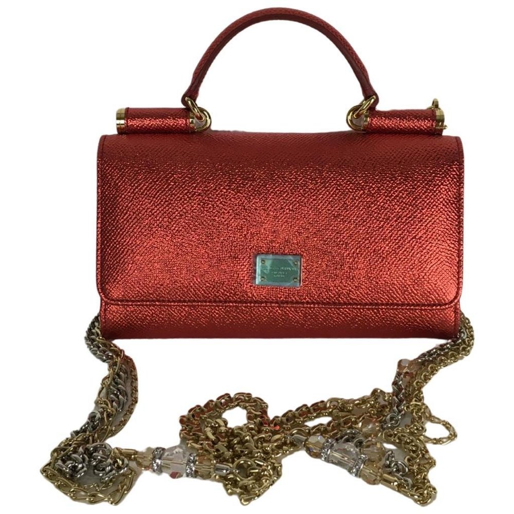 NWT Dolce & Gabbana Sicily Von Wallet Crystal Gold Details Metallic Red Color